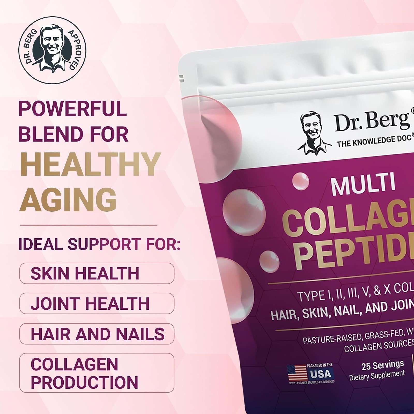 Dr. Berg Multi Collagen Peptides Powder Types I II III V X 25 Servings