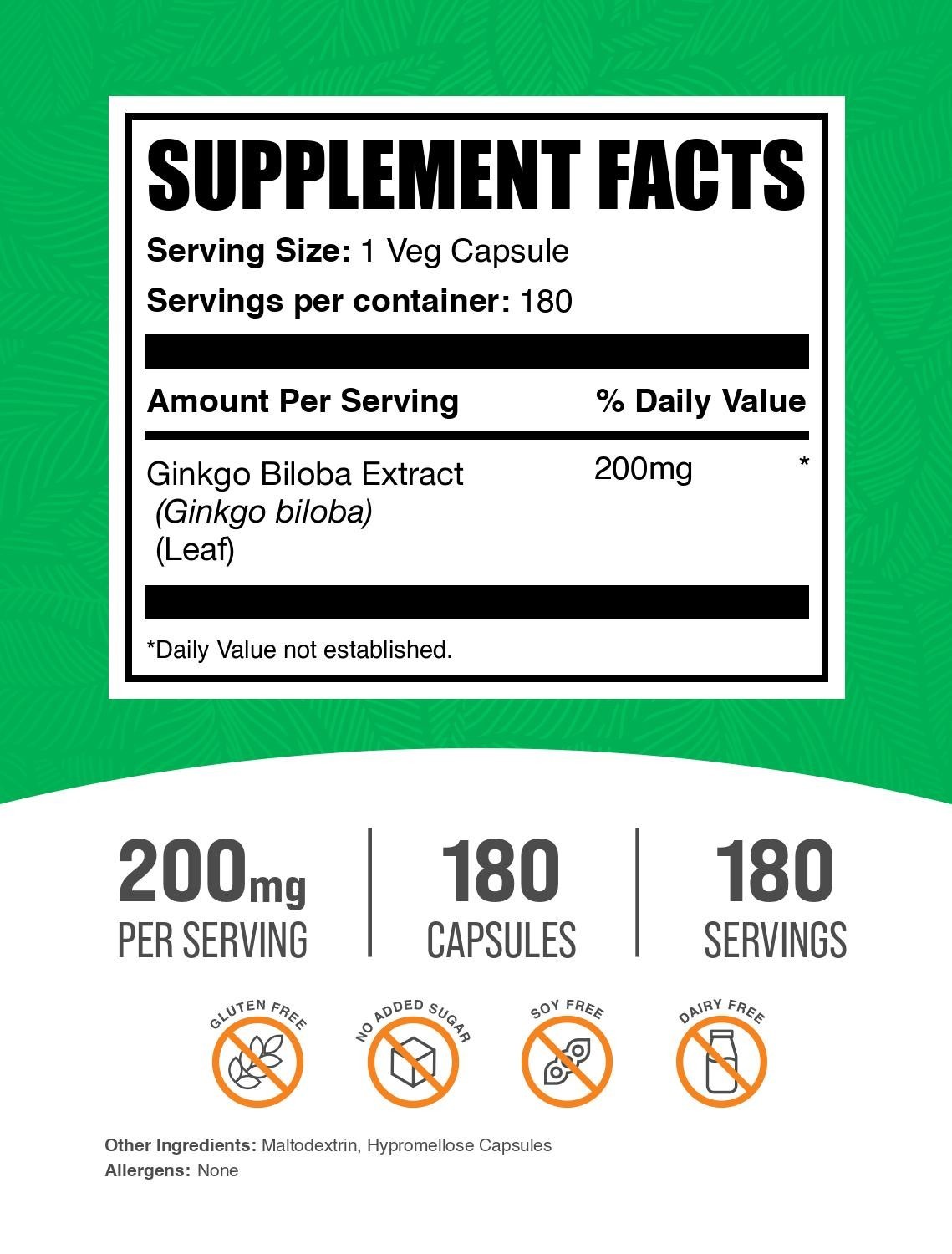 BulkSupplements Ginkgo Biloba Extract Capsules – 2000 mg Equivalent Per Serving