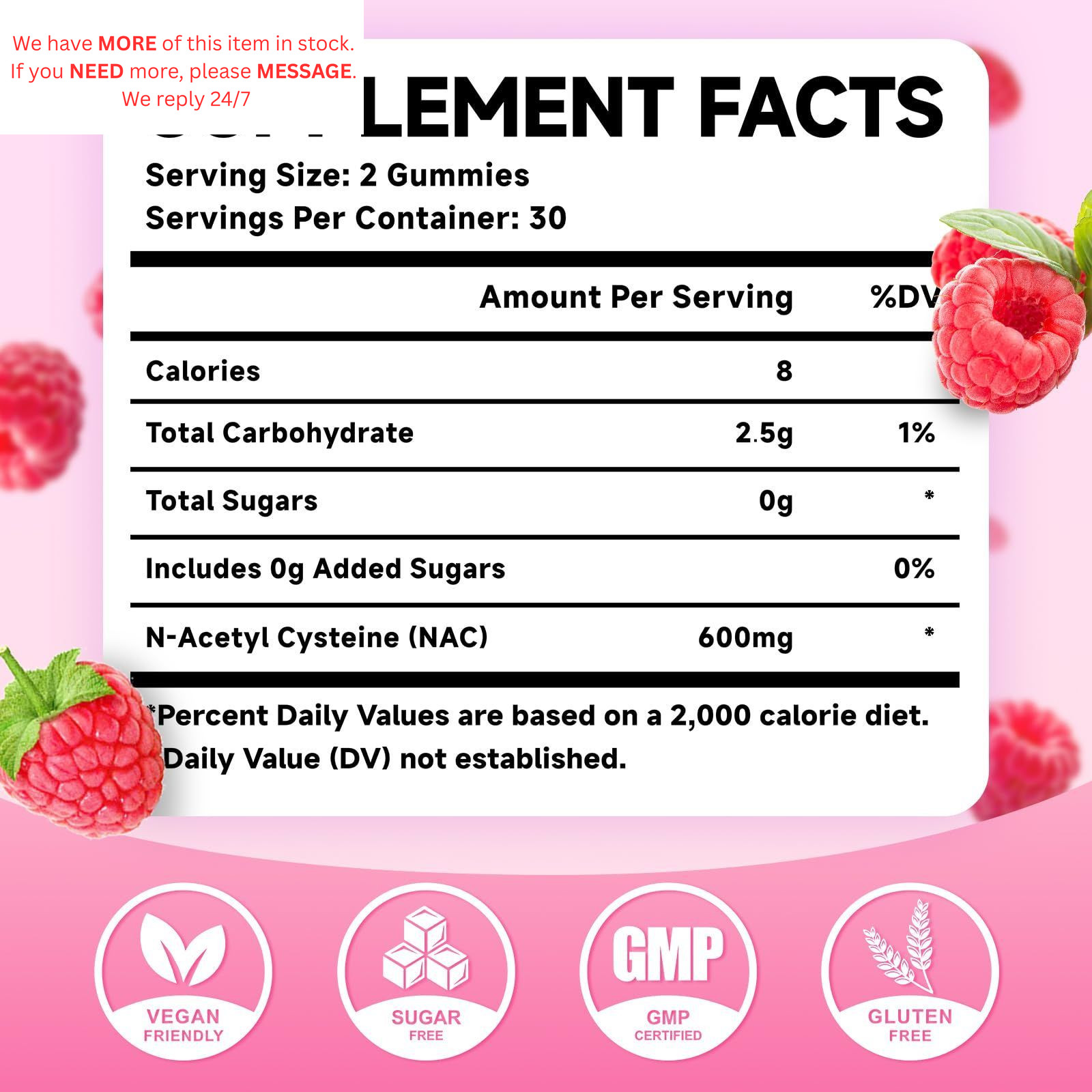 NAC Gummies, N Acetyl Cysteine 600mg, 60 Count (Pack of 1)