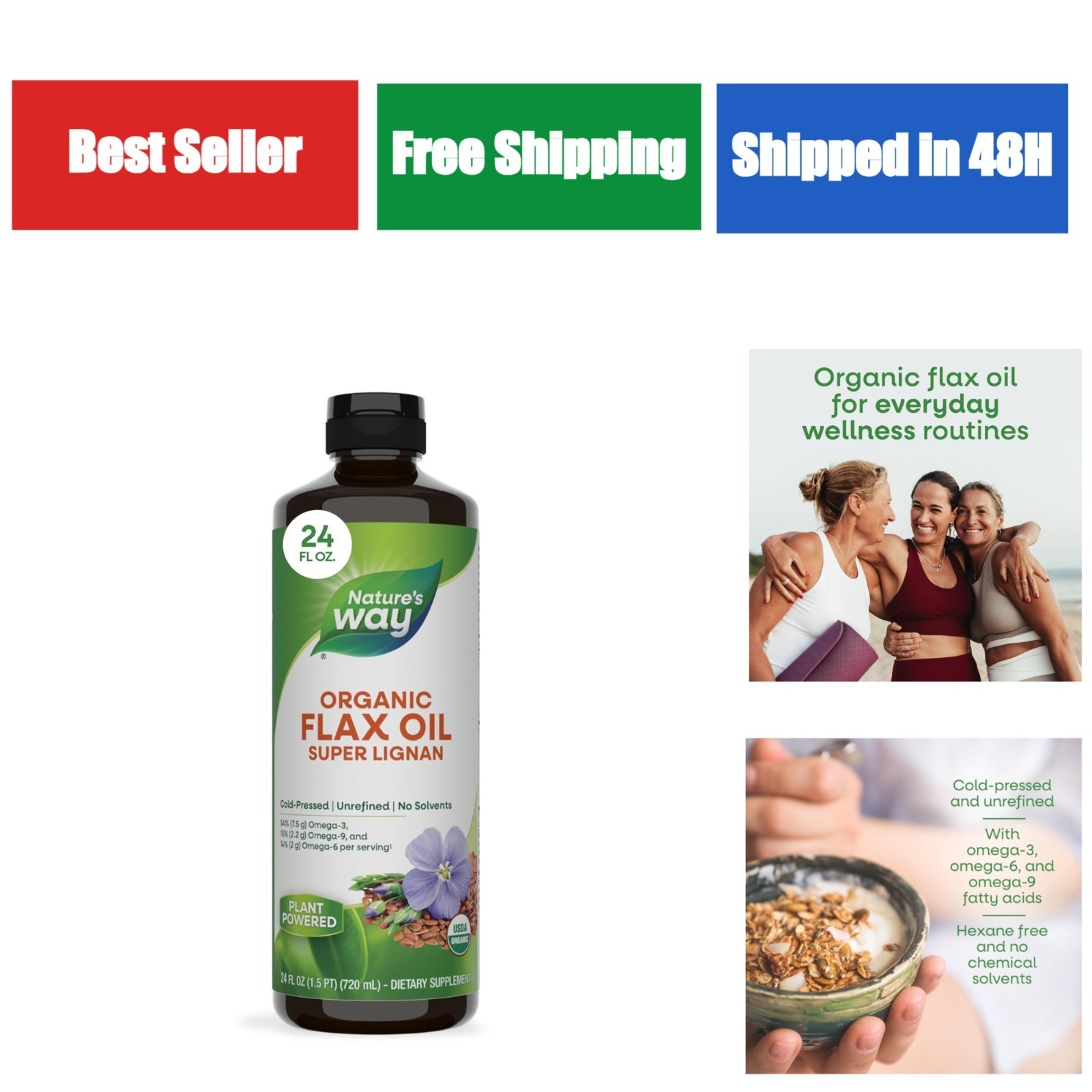 Nature’s Way Organic Flax Oil Super Lignan 24 Fl Oz – Omega-3 ALA