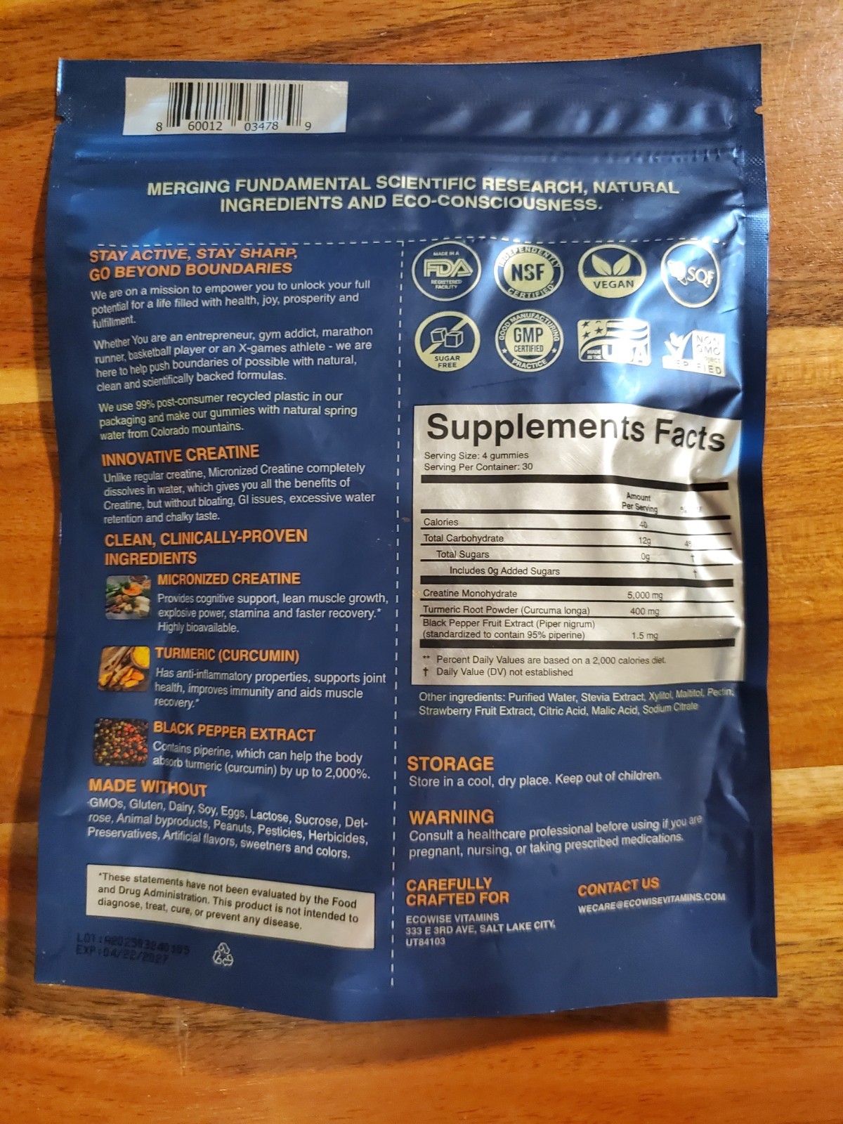 EcoWise Creatine Monohydrate Micronized Gummies 5000 mg Sugar-free