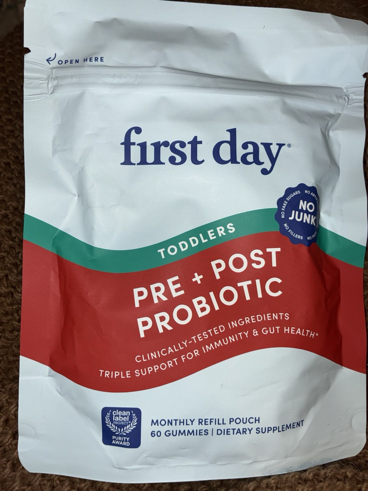 First Day Pre + Post Probiotic Gummies 60 Ct Refill Pouch Vegan Gut Health