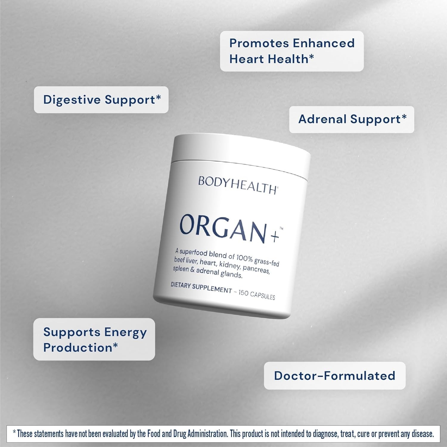 150 Caps x BodyHealth Organ+ Grass-Fed Beef Organ Supplement Liver Heart Kidney