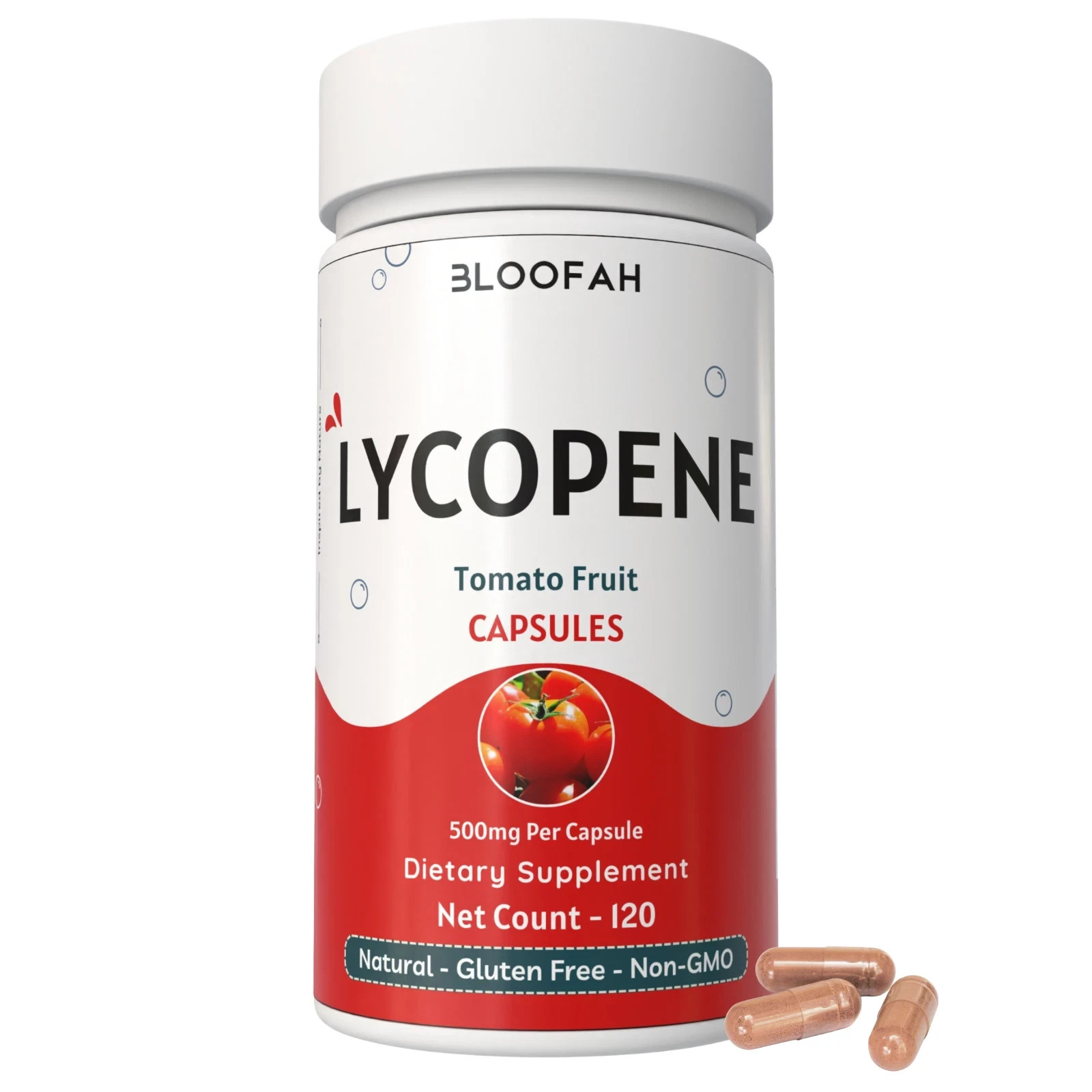 Bloofah Lycopene Tomato Fruit Powder Capsules 500mg | 120 Count | Clean Label.