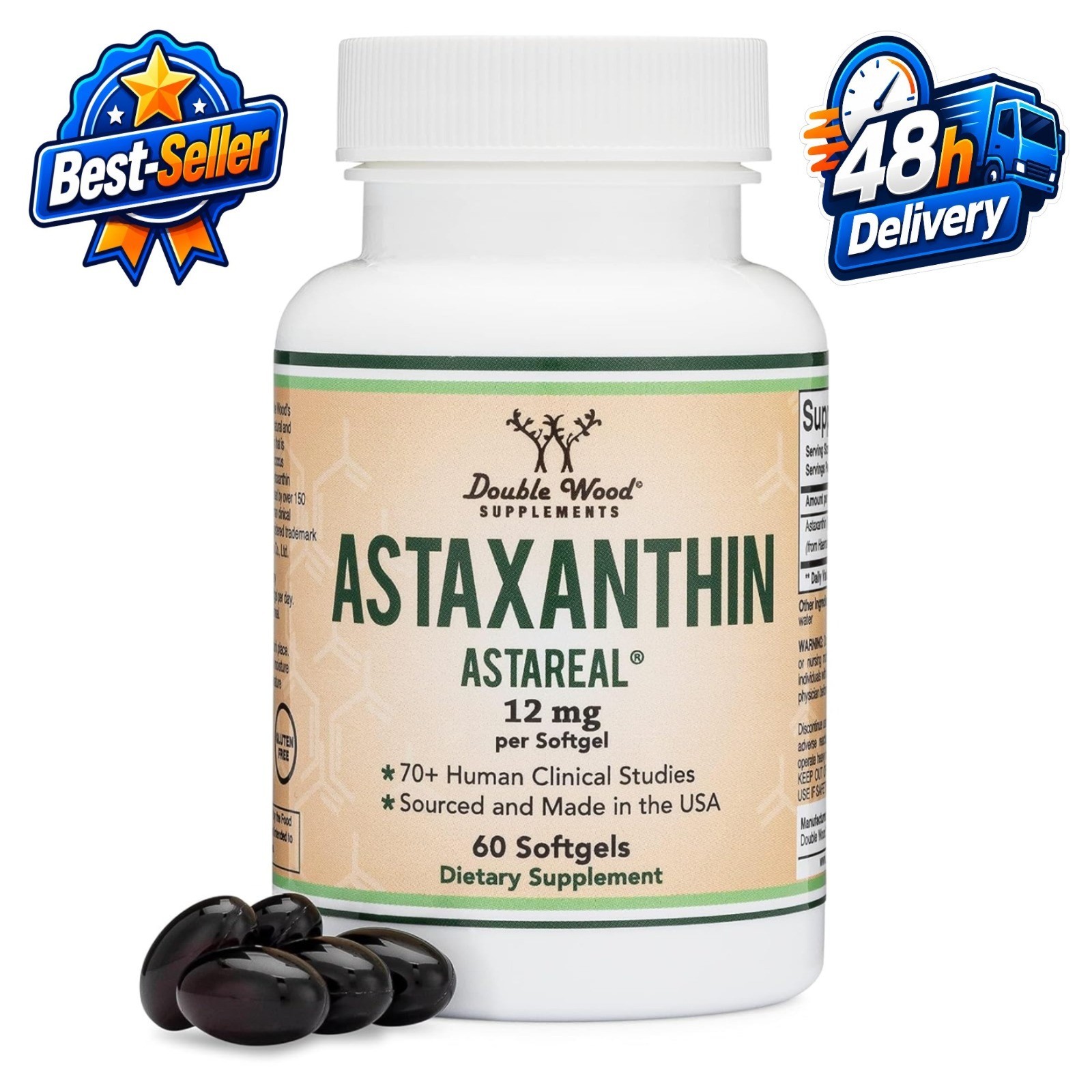 Double Wood Astaxanthin 12mg Softgels – Triple Strength Antioxidant Support