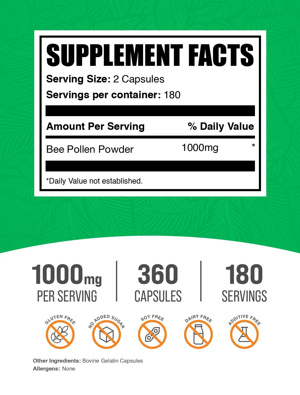BulkSupplements.com Bee Pollen Capsules – 1000mg per Serving – 360 Capsules