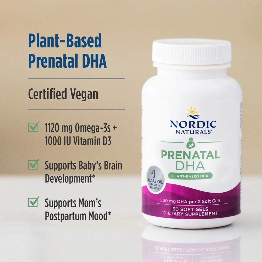 Nordic Naturals Vegan Prenatal DHA – Supports Babies’ Brain Development*, 60 Ct.