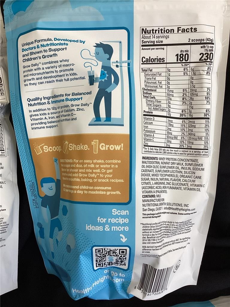 ++ Lot of 8 Healthy Heights Grow Daily Protein Nutrition Mix For Kids 3+ Vanilla