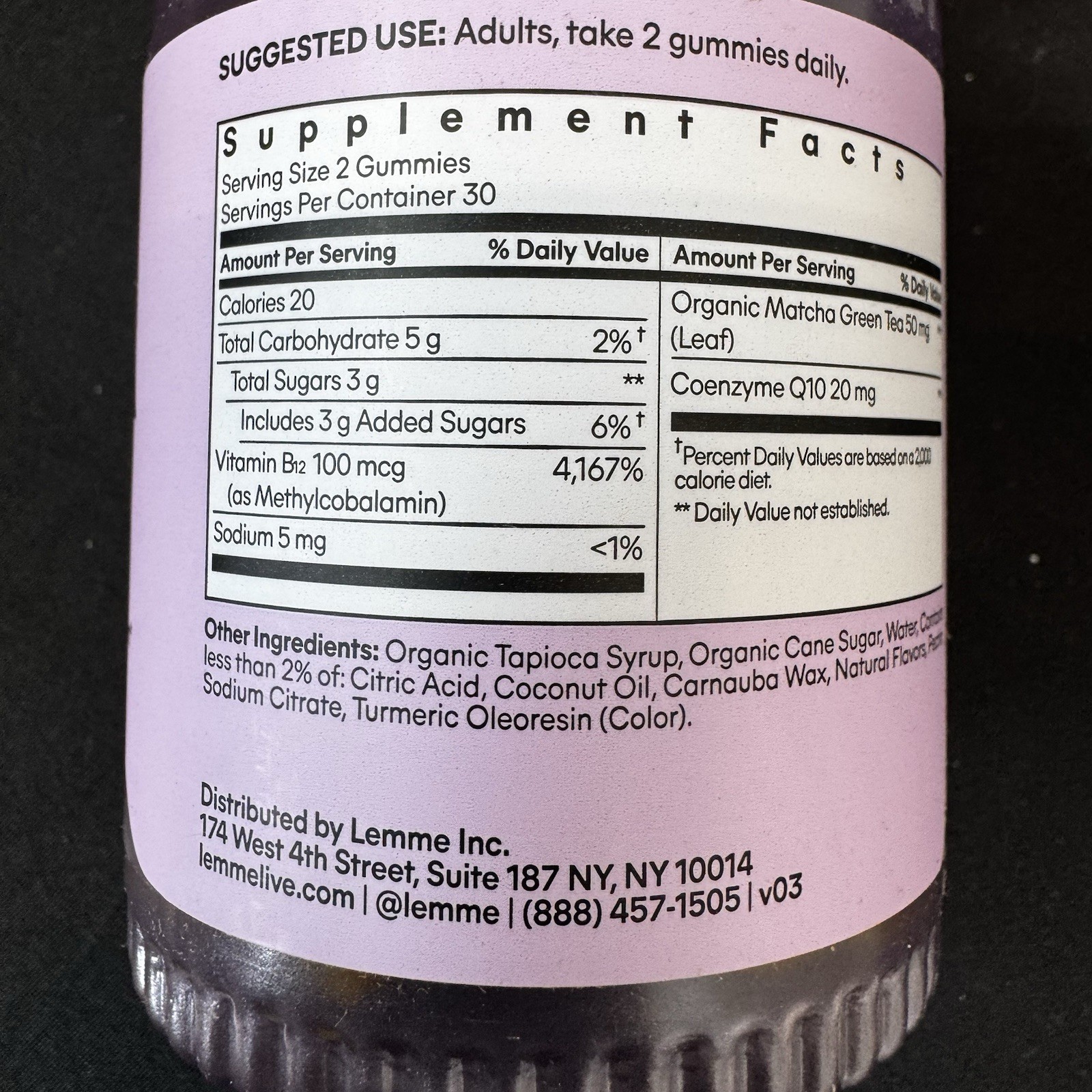 Lemme Matcha Energy B12 Gummies CoQ10 Support Metabolism 60 Ct Exp. 2027Sealed