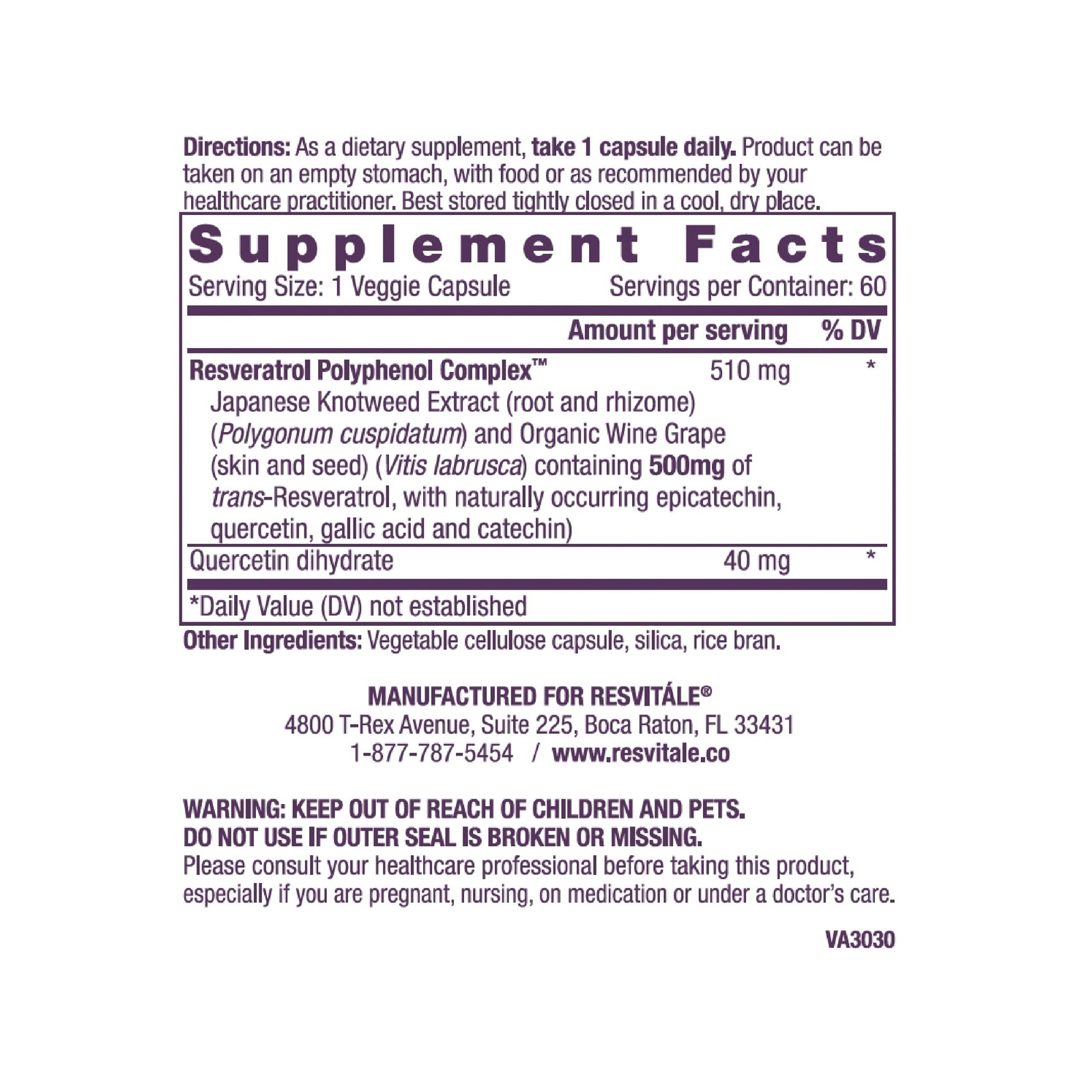 ResVitale Resveratrol 500mg – Antioxidant Supplement, 60 Vegetarian Capsules