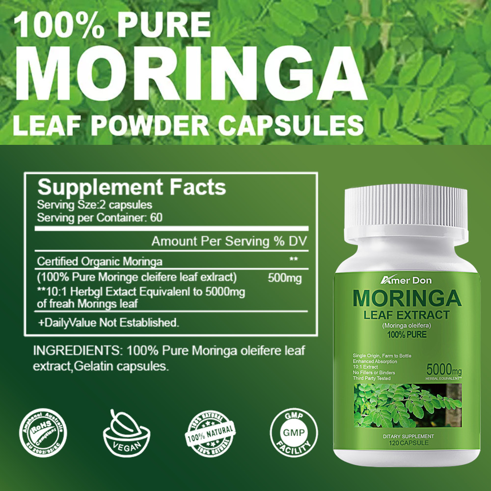 Organic Moringa Oleifera 5000mg Antioxidant 120 Caps No Preservative/Gluten Free