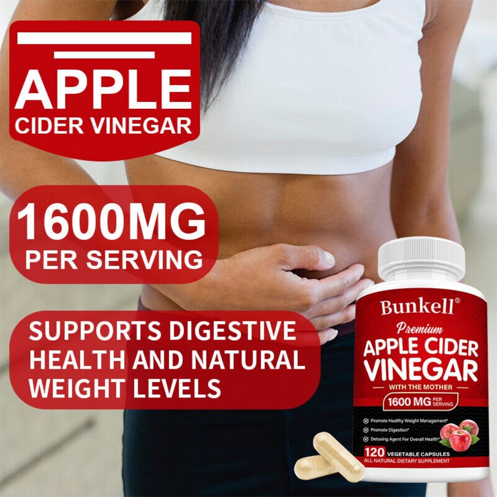 Vegan Apple Cider Vinegar with Mother 1600mg ACV Supplement Promote Digestion