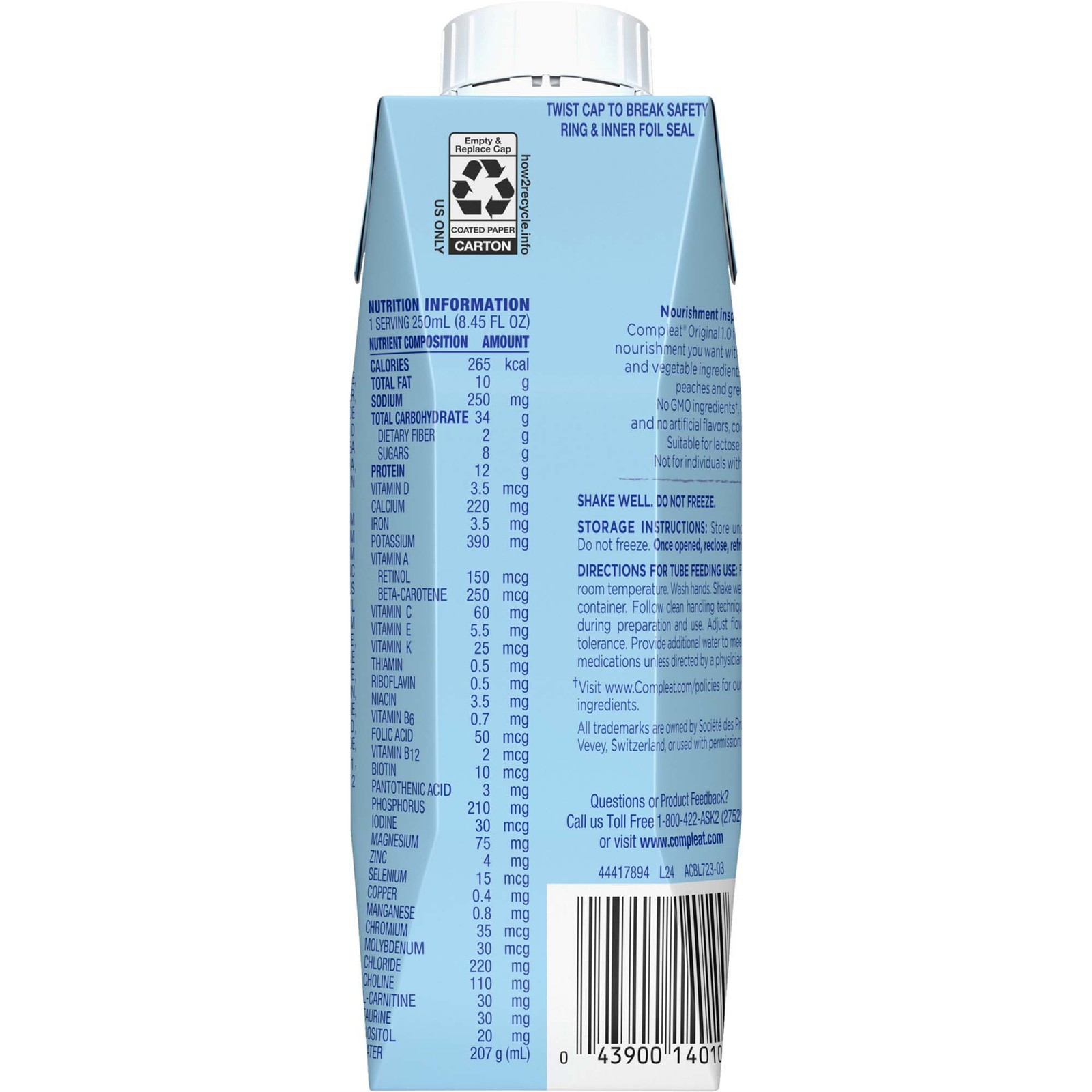 Nestle Compleat Original Tube Feeding Formula Unflavored 8.45 oz 24 Ct