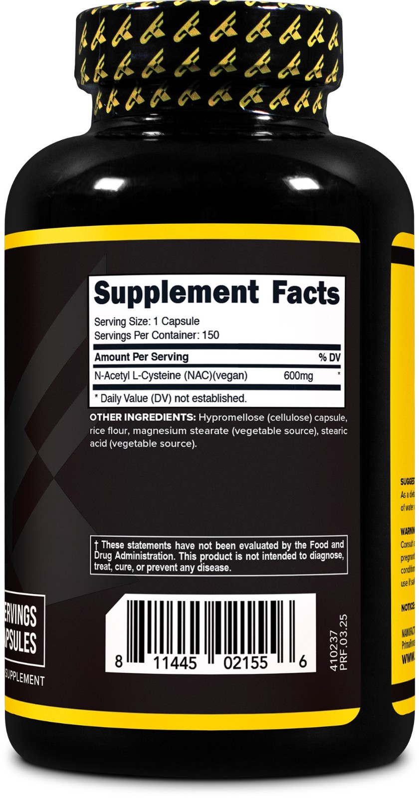 PrimaForce NAC Vegan N-Acetyl L-Cysteine Supplement (600 mg) 150 Capsules
