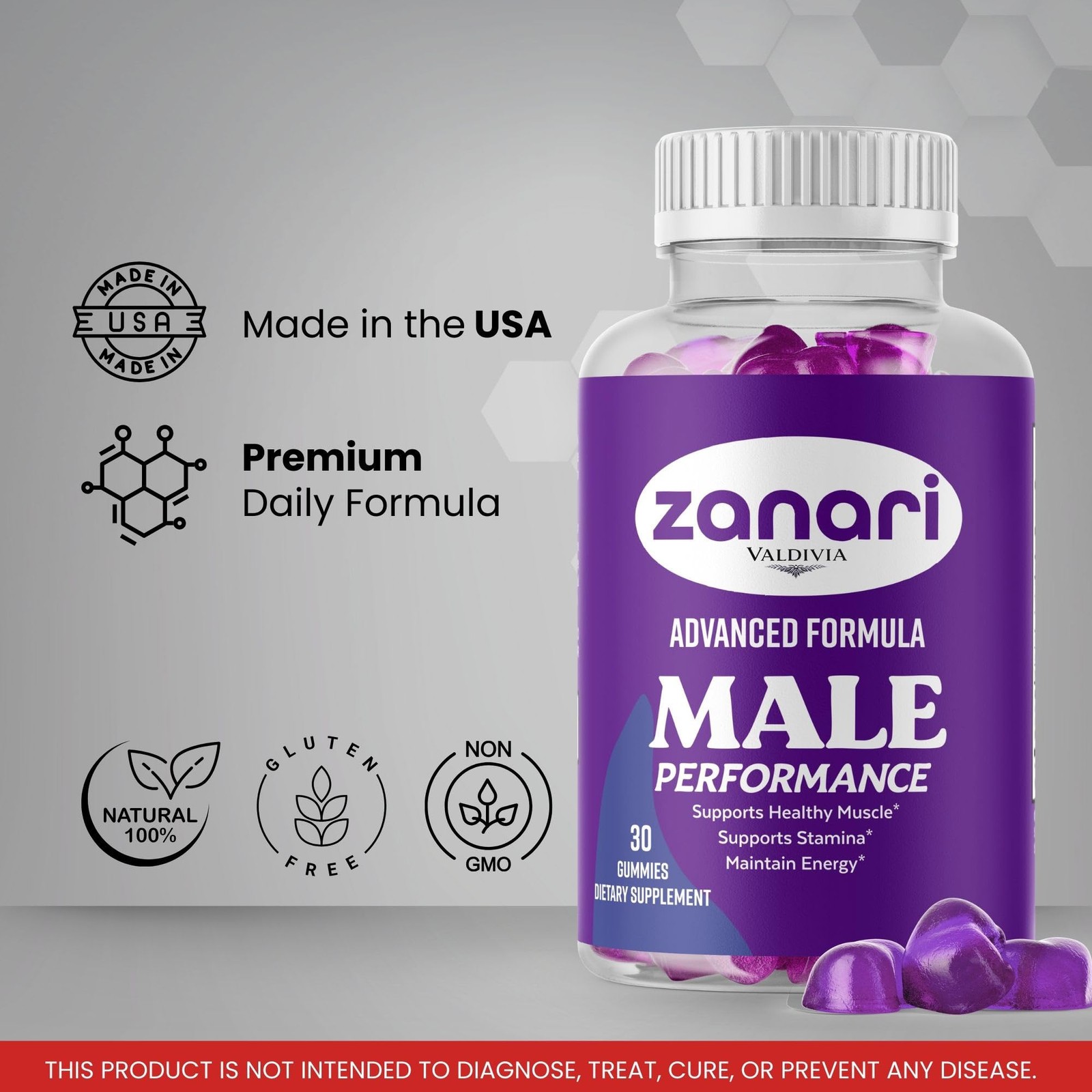 Zanari Men Daily Wellness Gummies Energy Vitality Support 1 Pack 30Gt