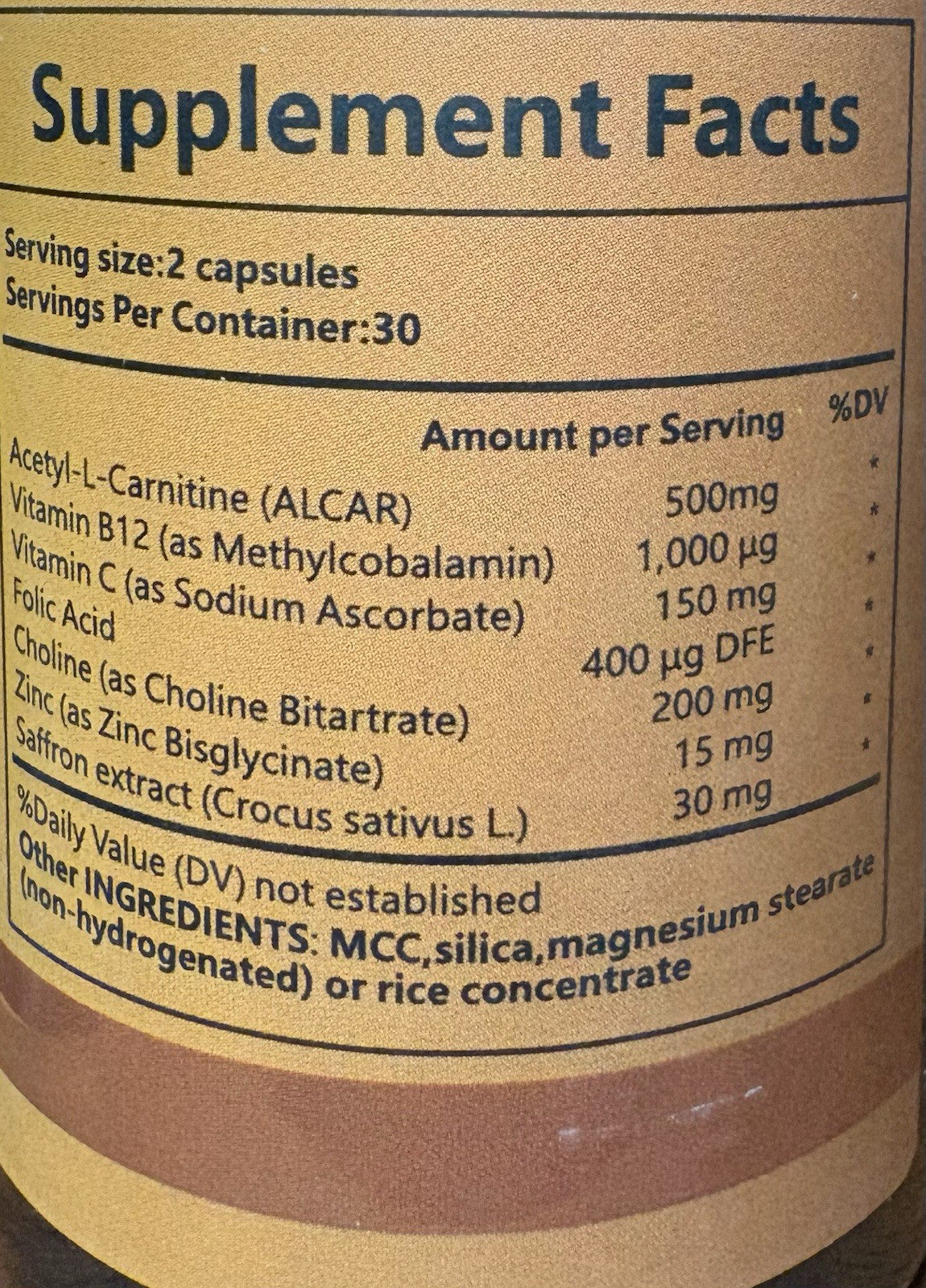 Acetyl L Carnitine Saffron Vitamin B12 Day Boost Focus Energy Mood 60 Capsules