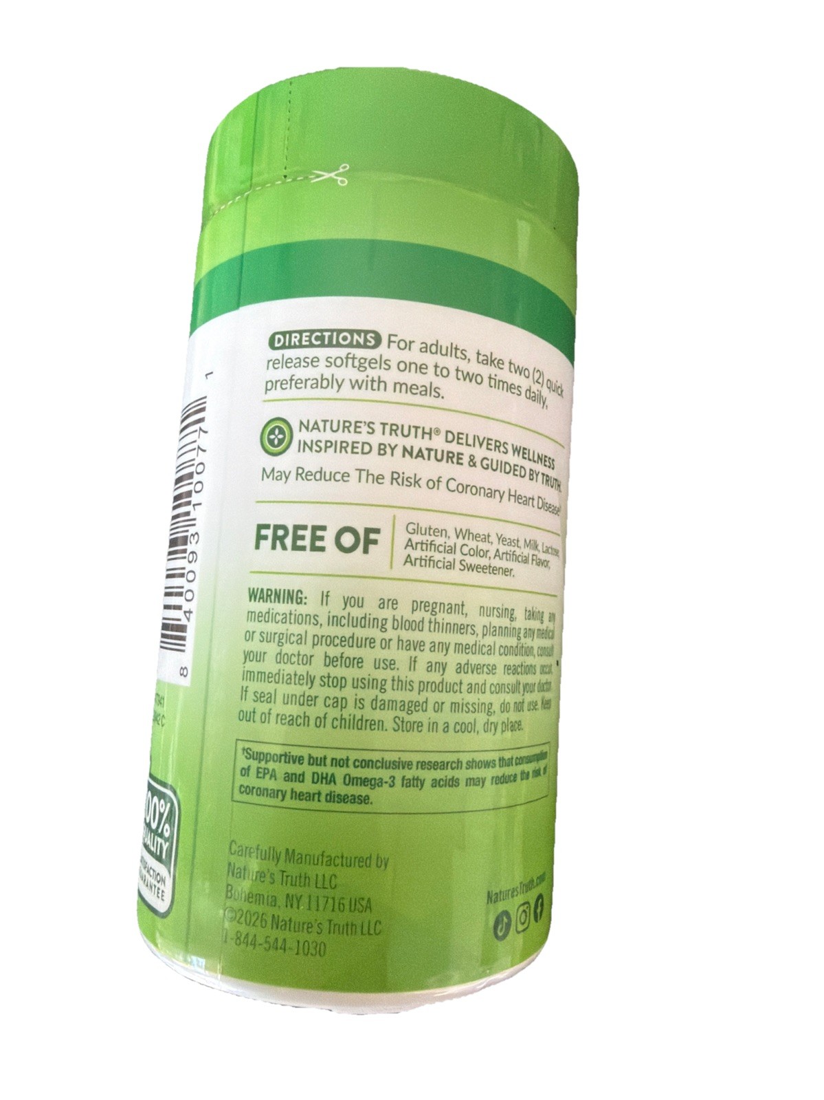 Nature’s Truth Fish Oil 2,400 mg Lemon Flavor Omega-3 120 Soft gels Exp 8/29