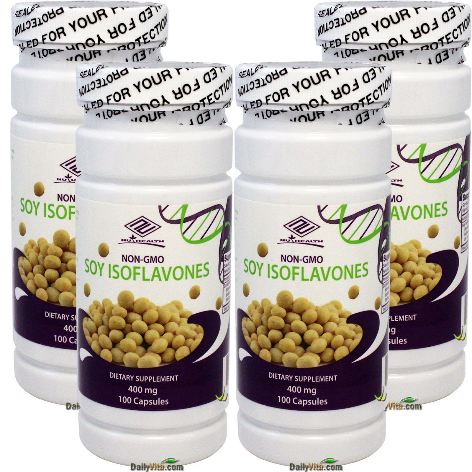 4 x NON-GMO Pure Soy Isoflavones Extract 400 mg 100 Capsules 6 Months Supply