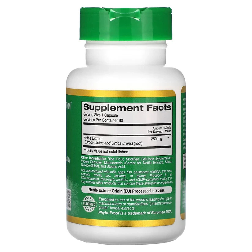 California Gold Nutrition Nettle Root Extract EuroHerbs 250mg Natural 60pcs NEW
