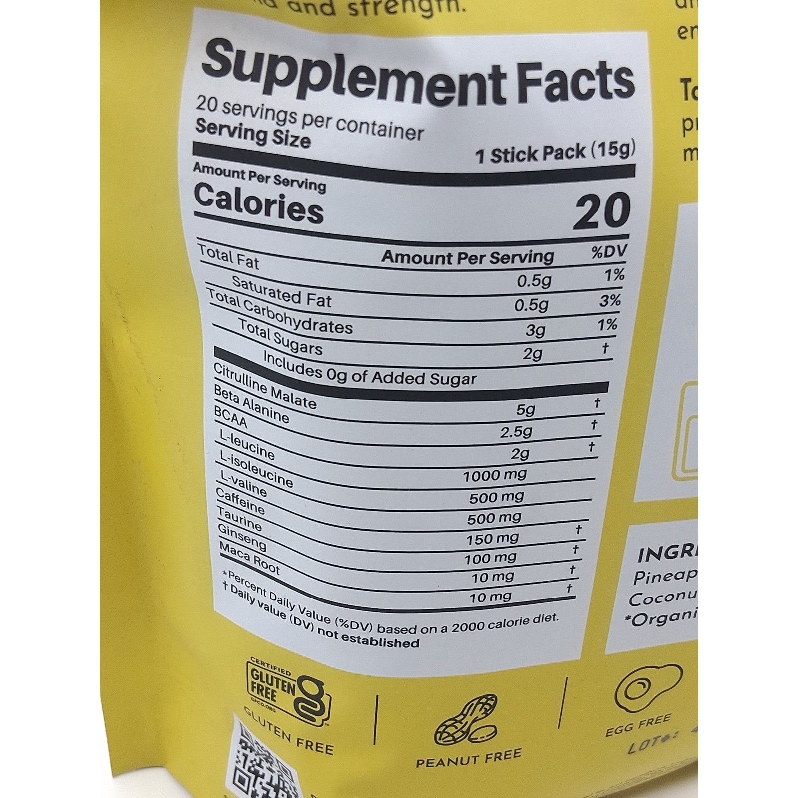 Just Ingredients Pre-Workout Tropical Paradise Dietary Supplement 20packs Sealed