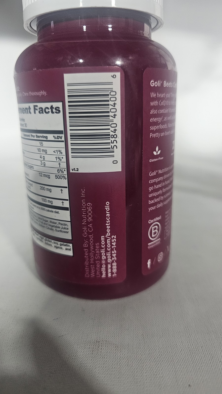 Beets Cardio Gummies 100mg CoQ10 +Vitamin B12 Heart Health Exp:04/2027