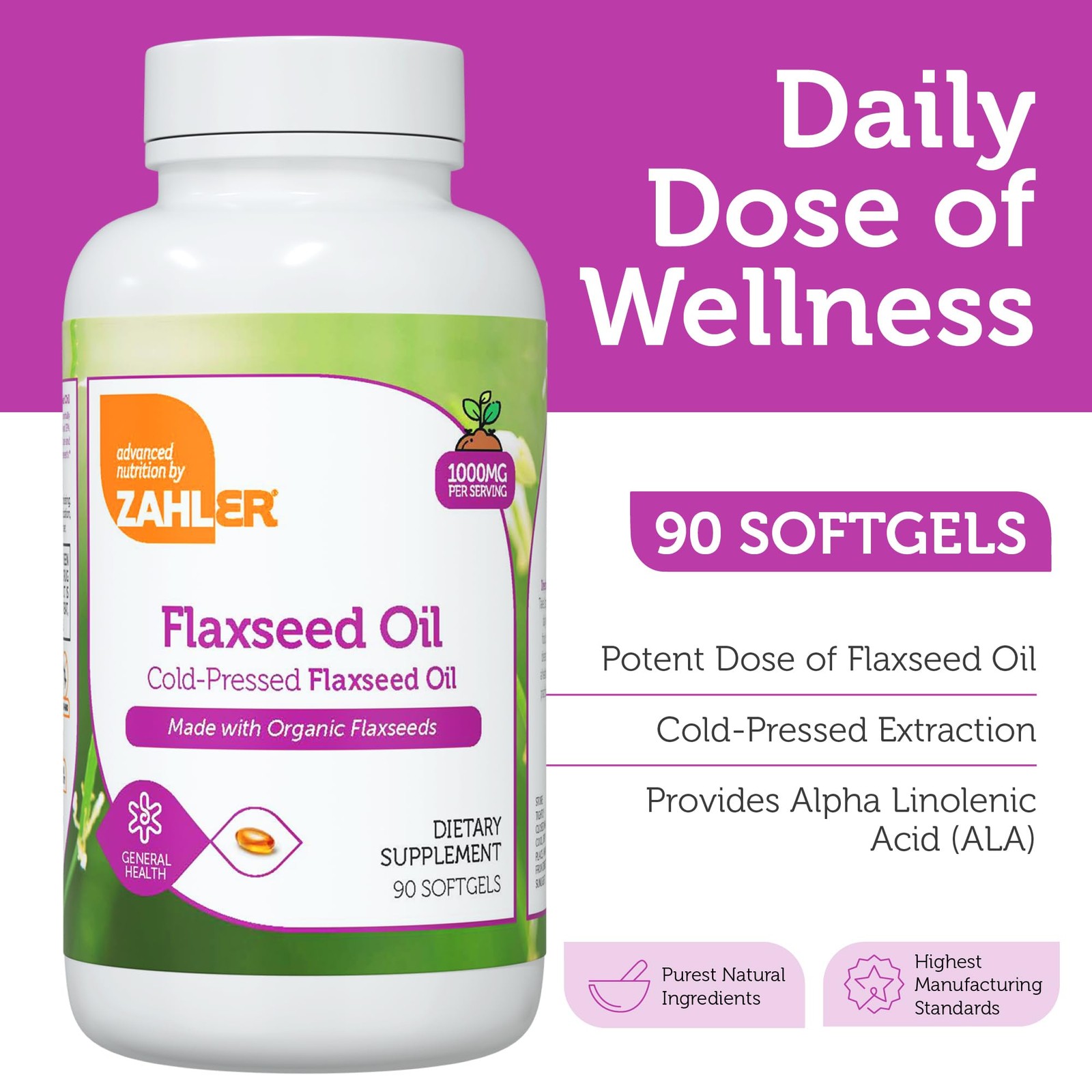 Zahler Organic Flaxseed Oil – 1000mg Softgels – 90 Count (Pack of 1), Zh245