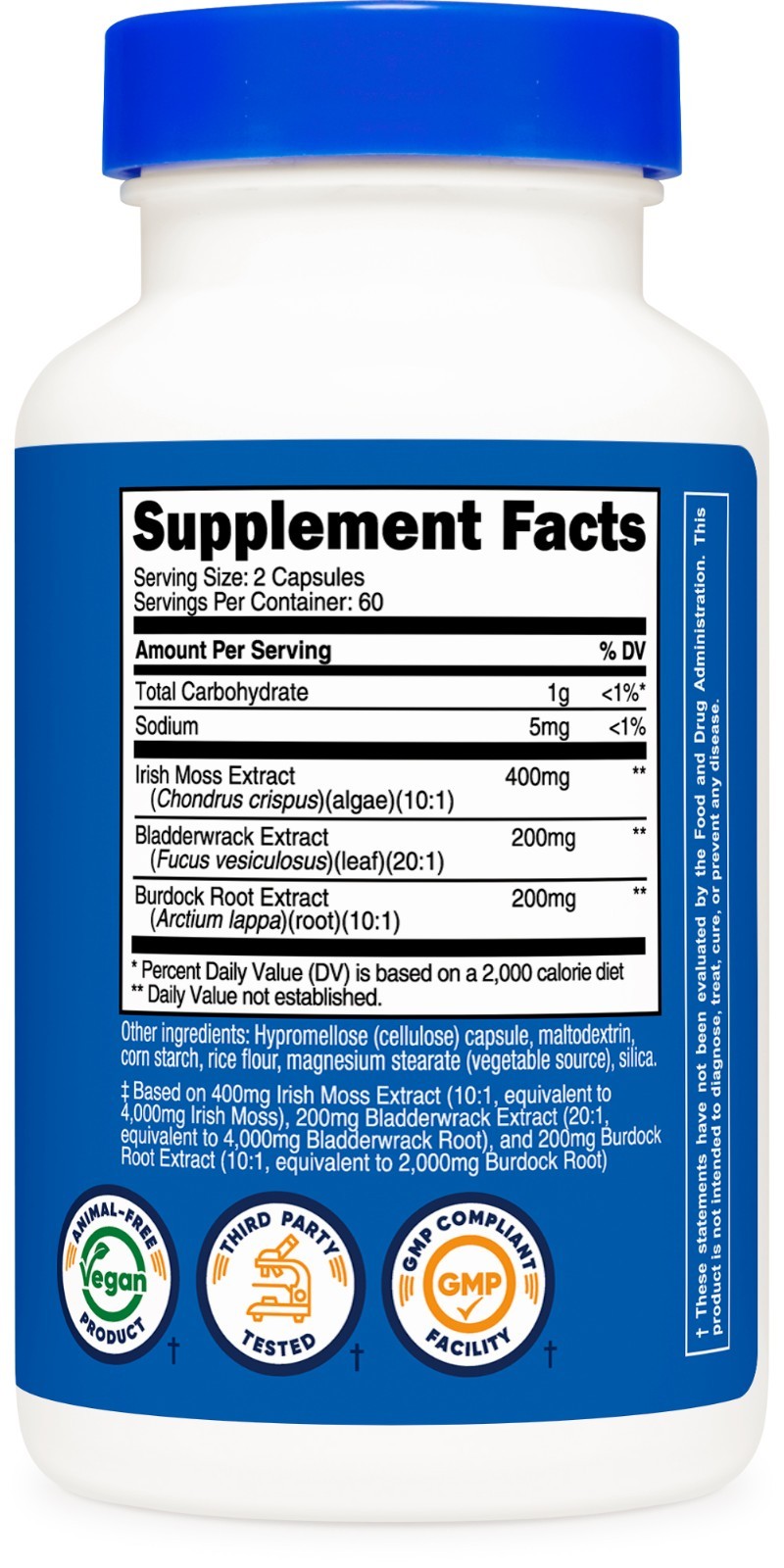Nutricost Irish Sea Moss Extract (10,000mg) 120 Capsules – GMO-Free, 60 Servings