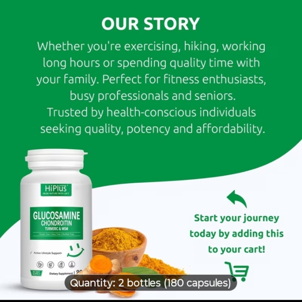 HiPlus Glucosamine Chondroitin MSM Turmeric 1 Bottle 90 capsules 1 month