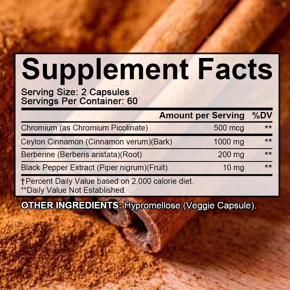 Berberine Ceylon Cinnamon for Heart, Blood Sugar & Immune Health 30 To 120 Caps