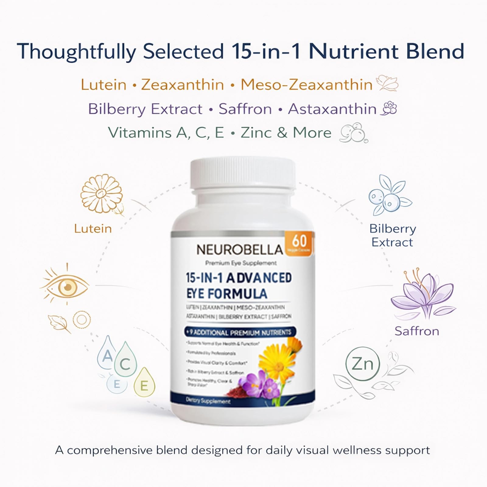 Neurobella Eye Formula, 15 in 1 Daily Wellness 60 Count (Pack of 1)