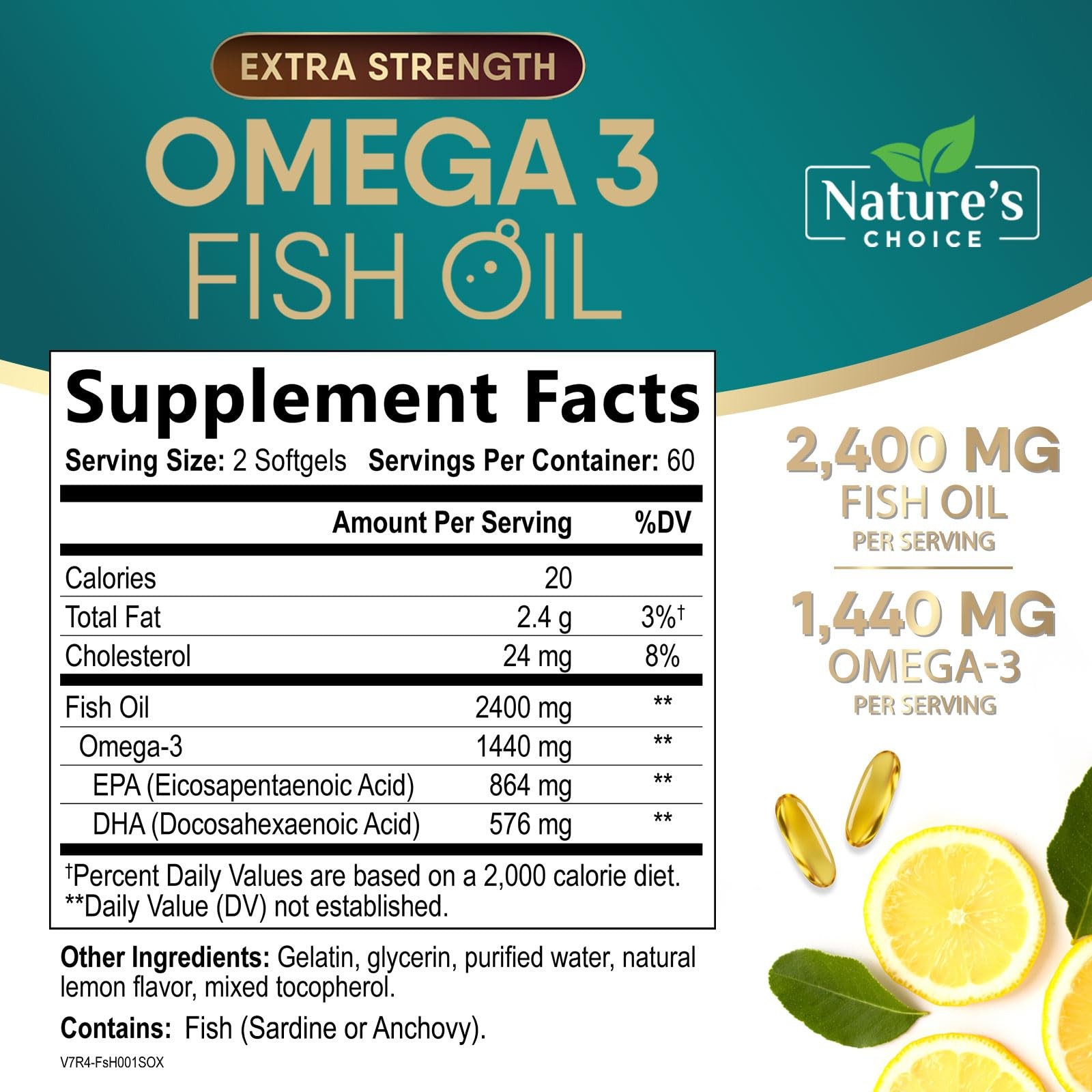 Omega 3 Fish Oil Supplements – 2400mg Per 120 Count (Pack of 1)