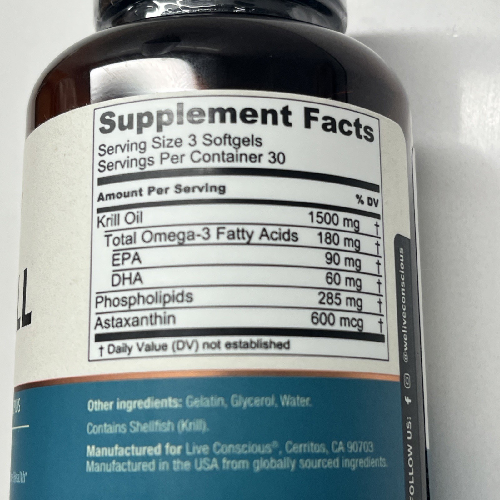 Live Conscious Krillwell 90 Softgels Expiration Date 12/2026