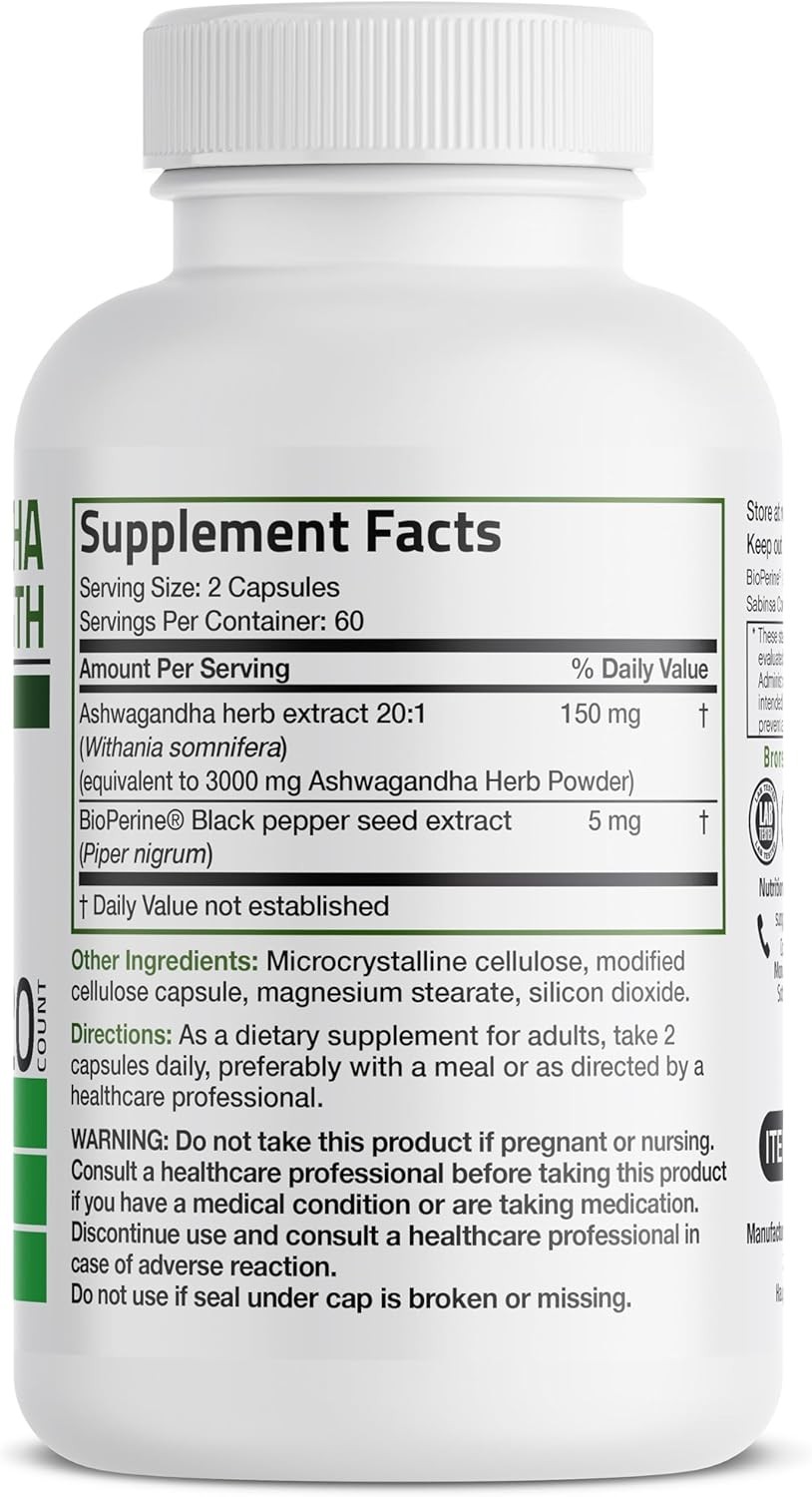 Bronson Ashwagandha Extra Strength Stress & Mood 120 Count (Pack of 1)