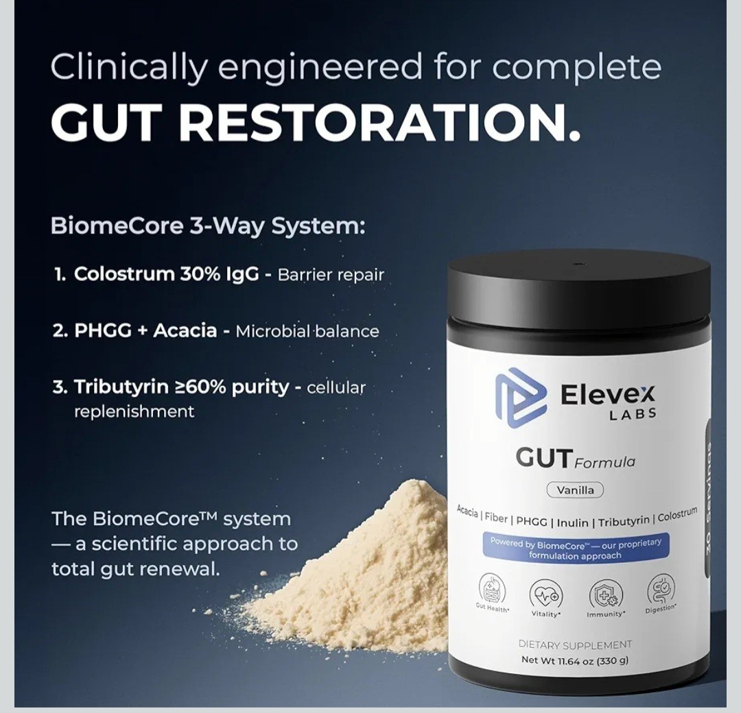 Elevex Gut Health Powder – 3g Colostrum (30% IgG) + Tributyrin 30 Servings 09/27