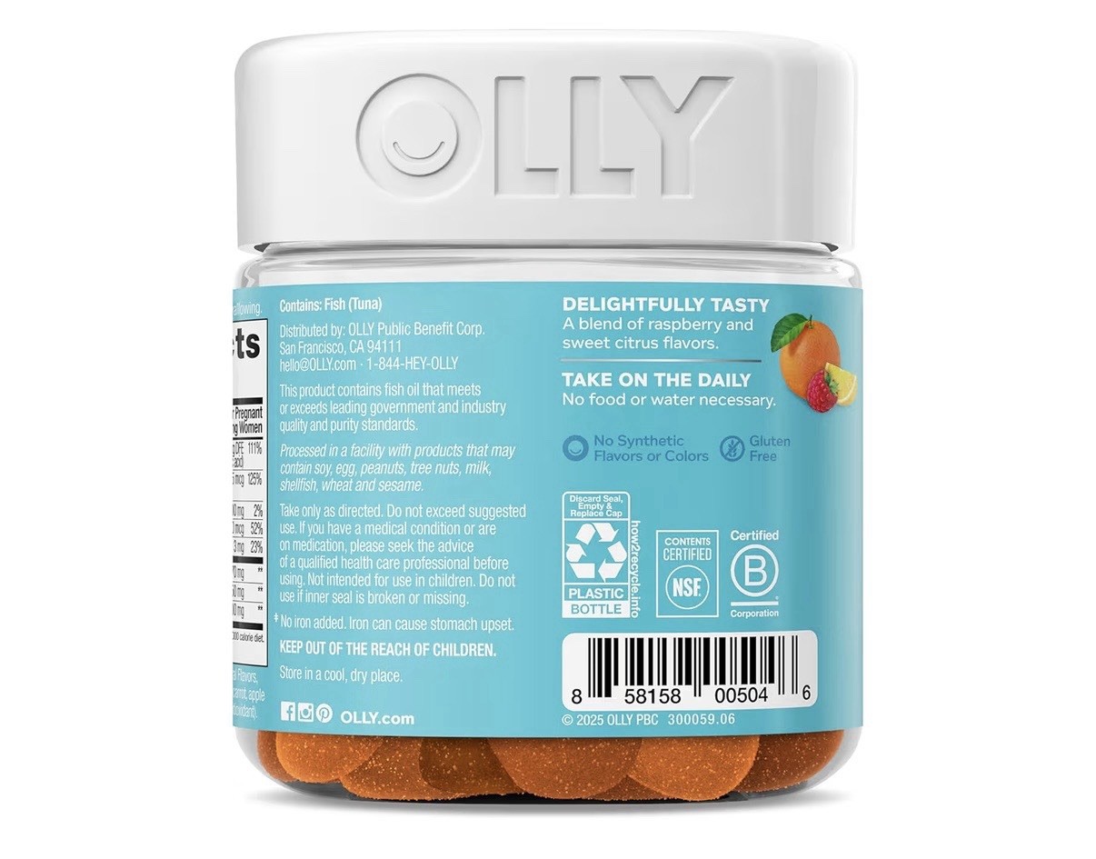 OLLY Essential Prenatal Gummies Folic Acid + DHA Sweet Citrus 60 Gluten Free