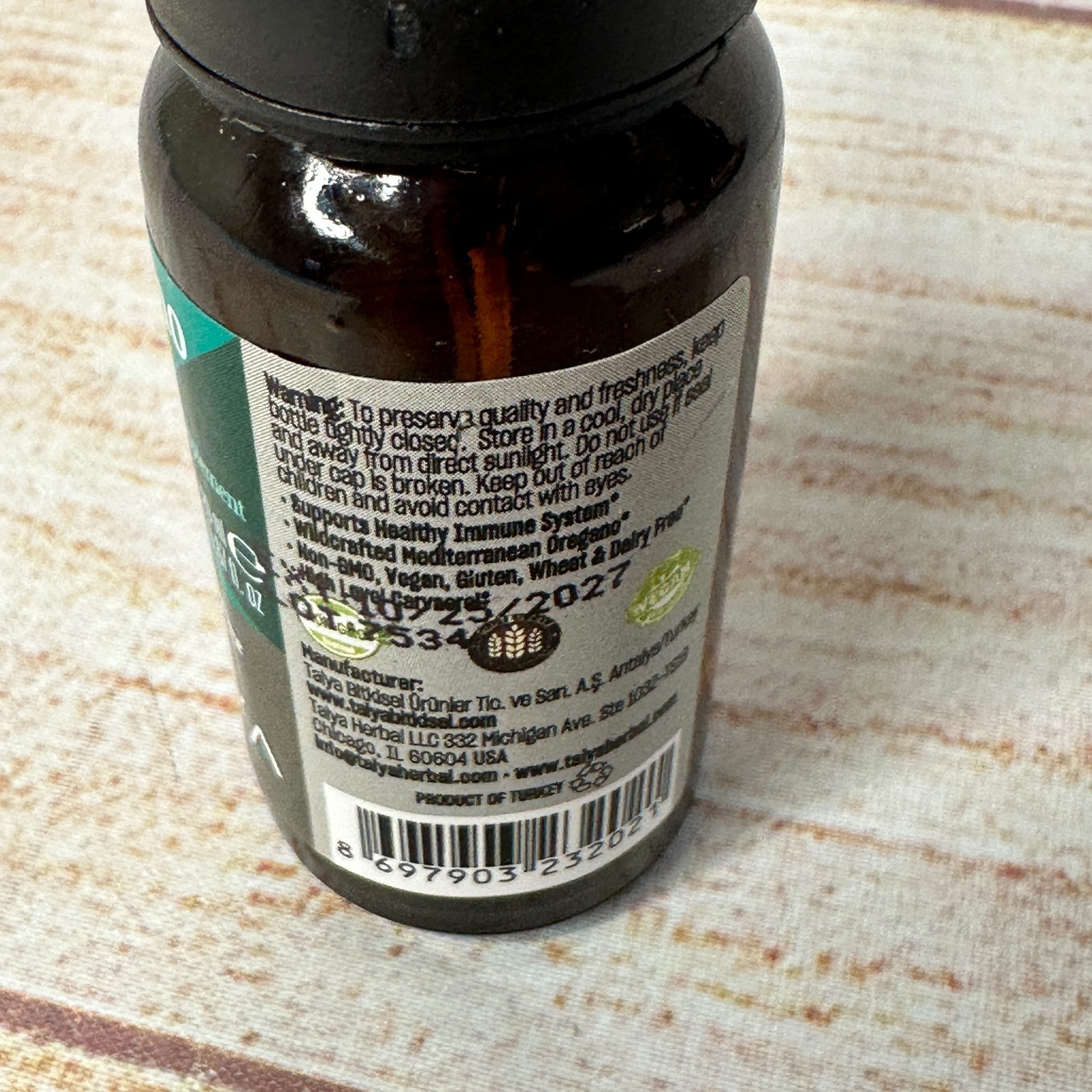 Talya Oregano Oil Digestive Respiratory Immune Support 20 ml 0.67 oz 10/2027