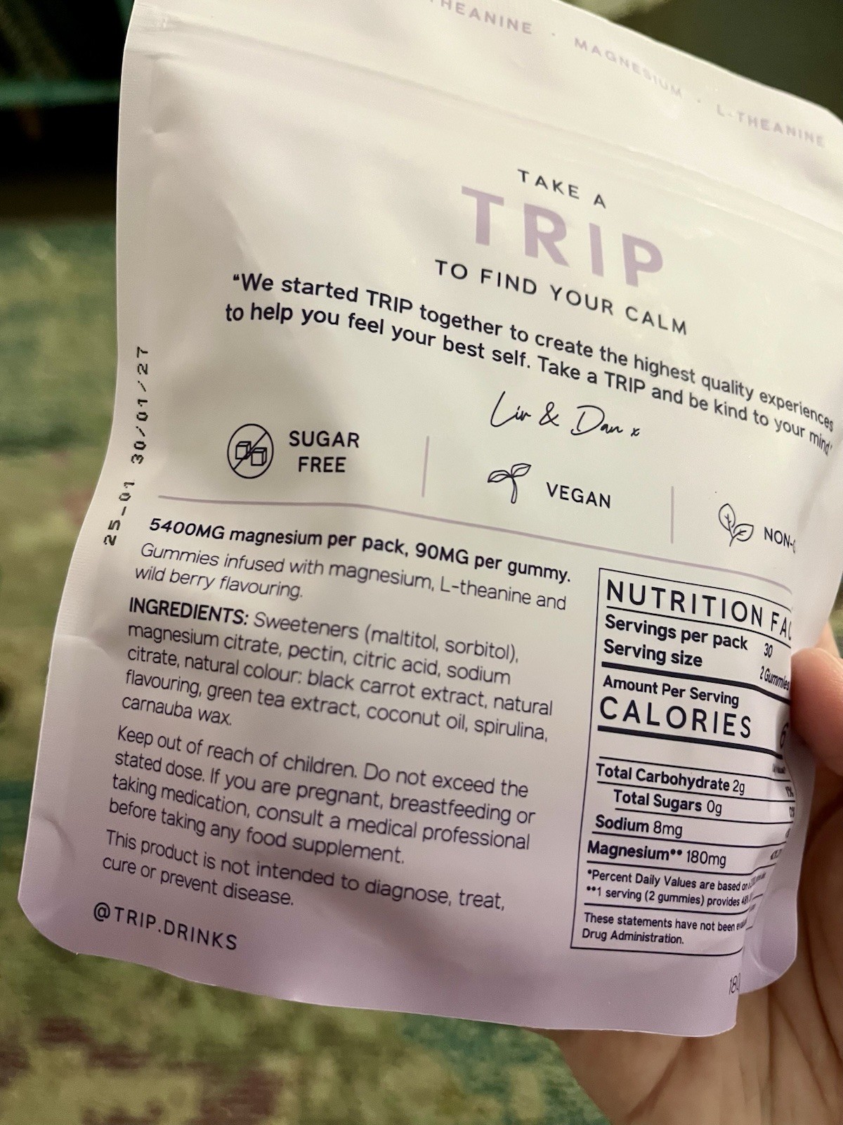 TRIP Magnesium L-Theanine Gummies Wild Berry Sugar-Free Vegan Non-GMO 60 ct