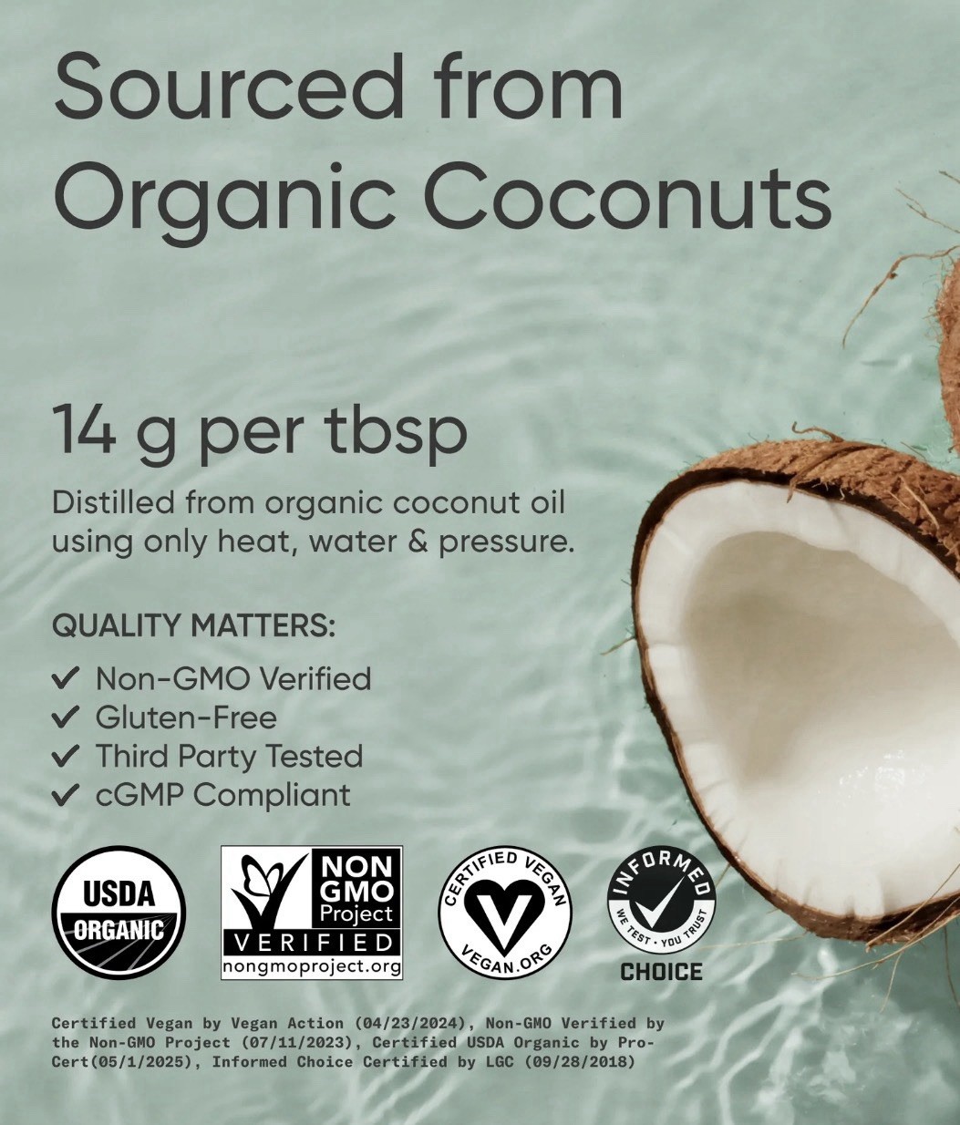 Sports Research Organic MCT Oil Non-GMO Gluten-Free Certified Vegan 32 fl oz