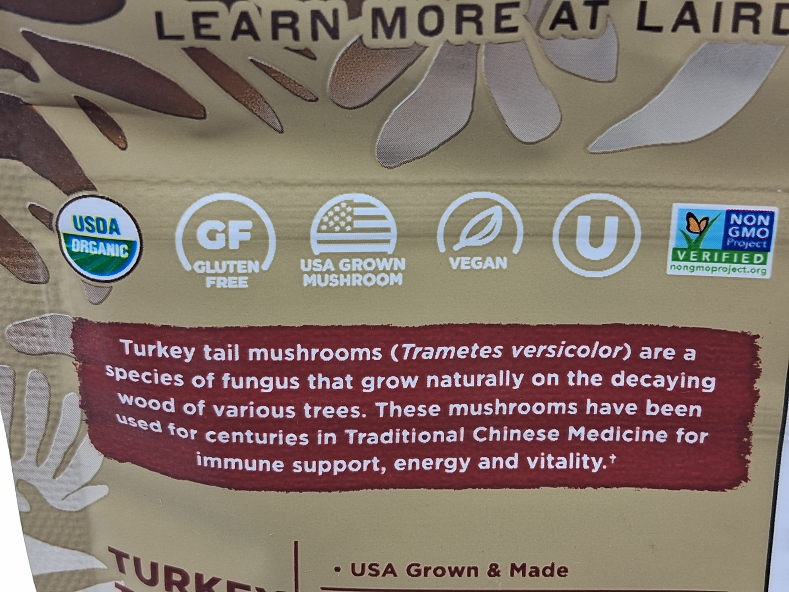Laird Turkey Tail Mushroom Powder – 3.17 oz, 45 servings BB 4/2027