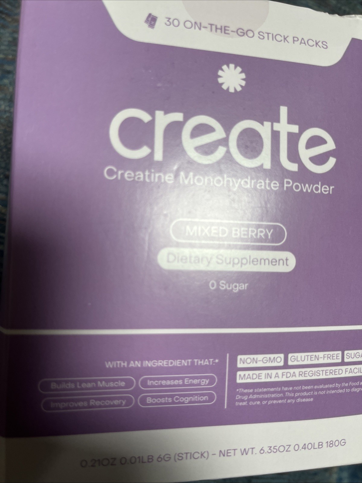 Create Creatine Monohydrate On-The-Go Sticks Mixed Berry 30 Ct. Exp 01/2027