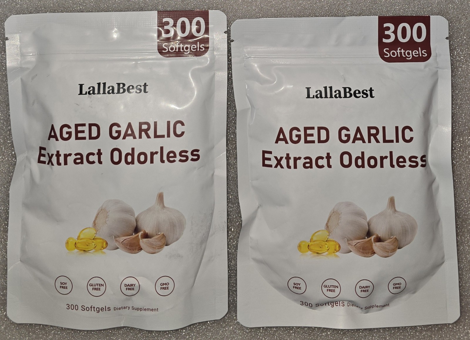 LallaBest 500mg Aged Garlic Extract Softgels 2 Bags 300 Softgels/Bag EXP 01/2028