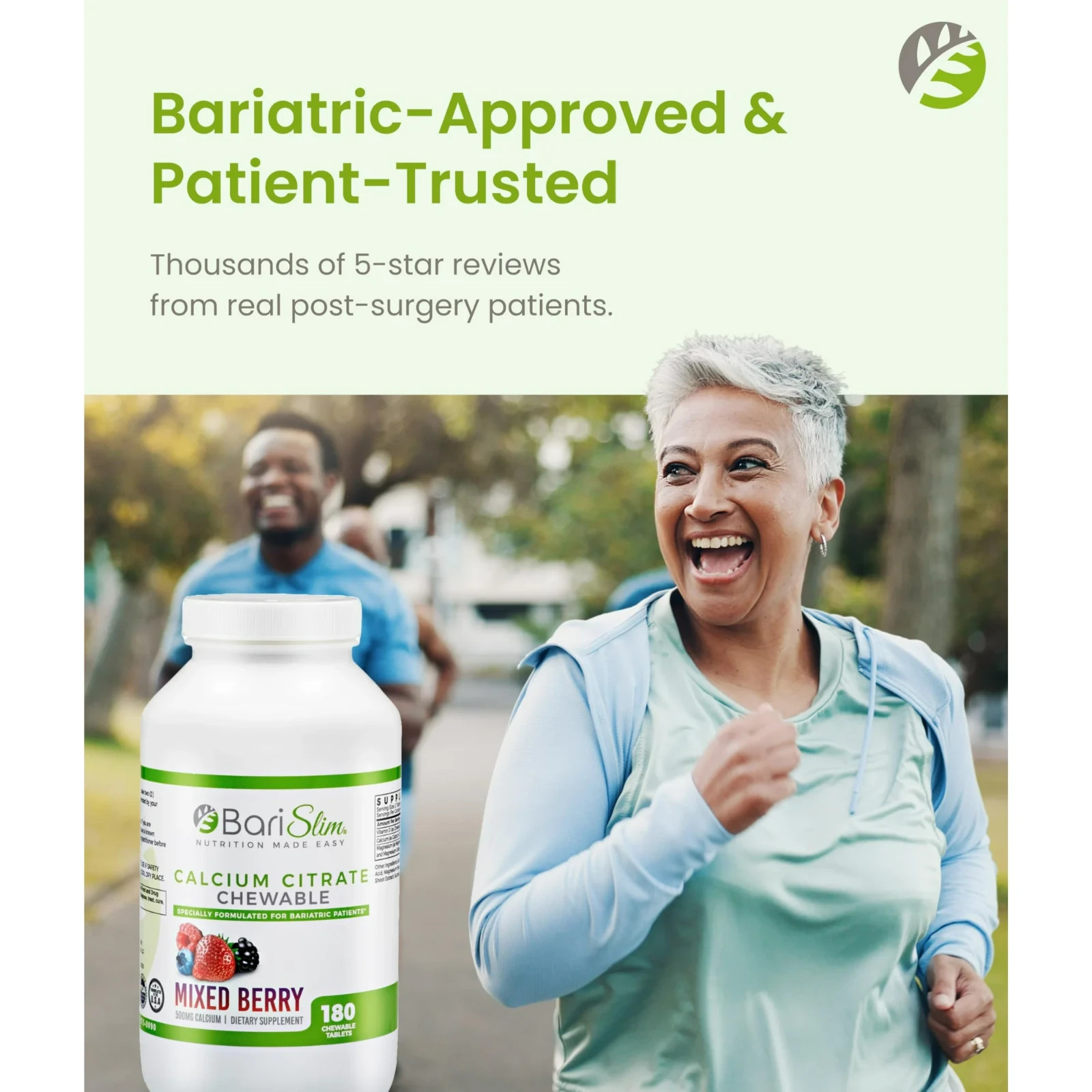 BariSlim Calcium Citrate Chewable Tablet Dietary Supplement, Mixed Berry – 180ct