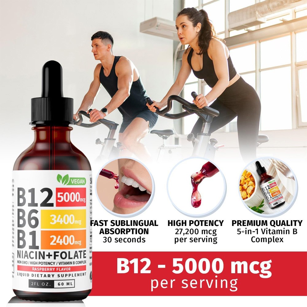 1~3x Vitamin B12 and B6 Liquid Drops, B12 Sublingual B Complex-B12 5000mcg 60ml