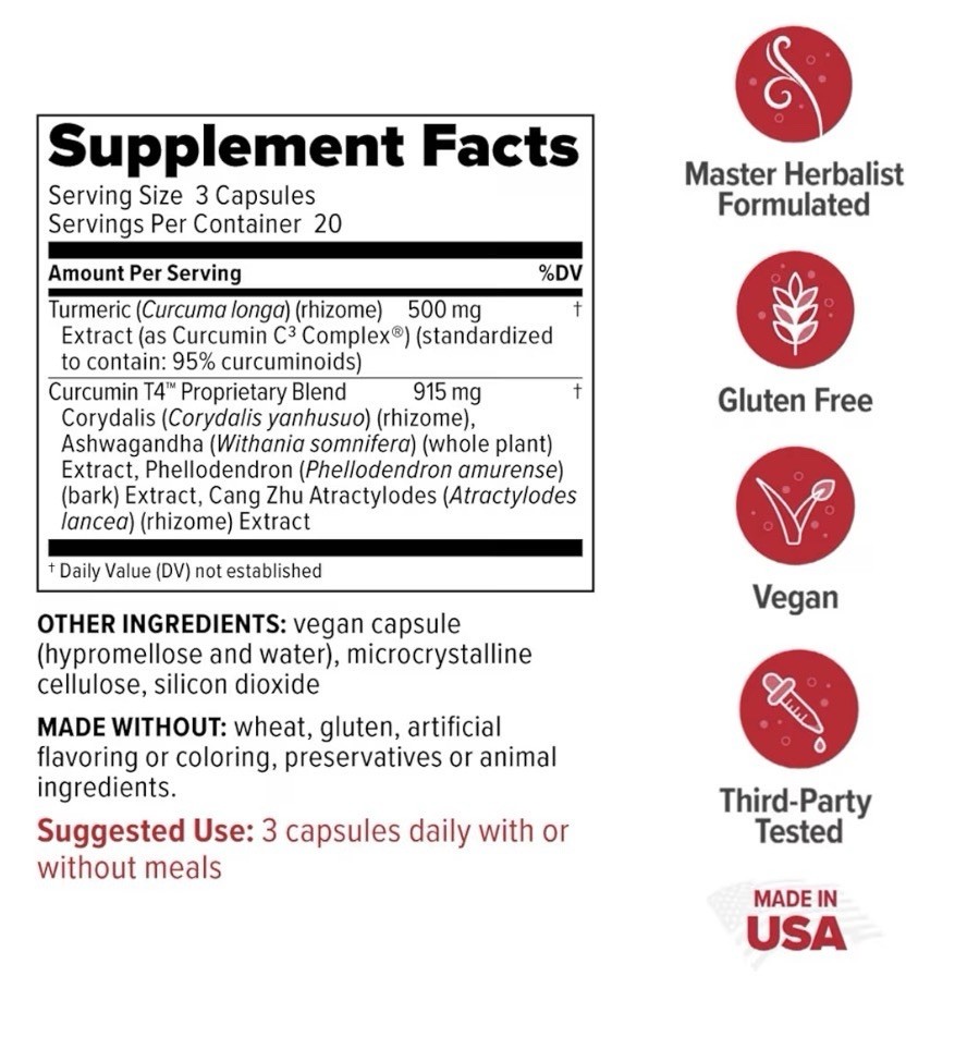 Redd Remedies Curcumin T4 Natural Pain Relief Advanced Formula 60 Vegan Capsules