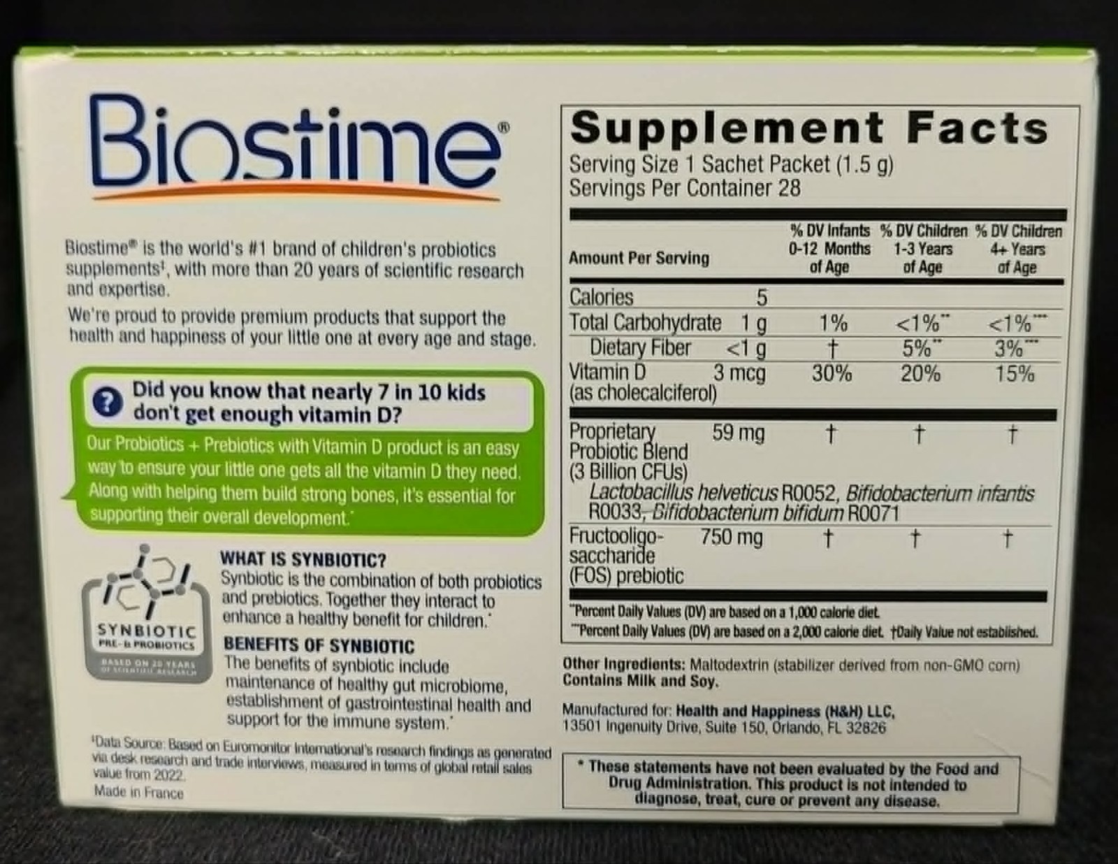 Biostime Baby Kids Daily Probiotics Prebiotics Vitamin D, 28 Sachet Packets