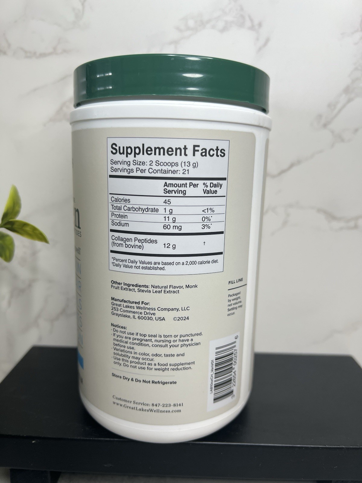 Great Lakes Wellness Collagen Peptides Vanilla Grass-Fed 10 oz 12g Exp 10/2028