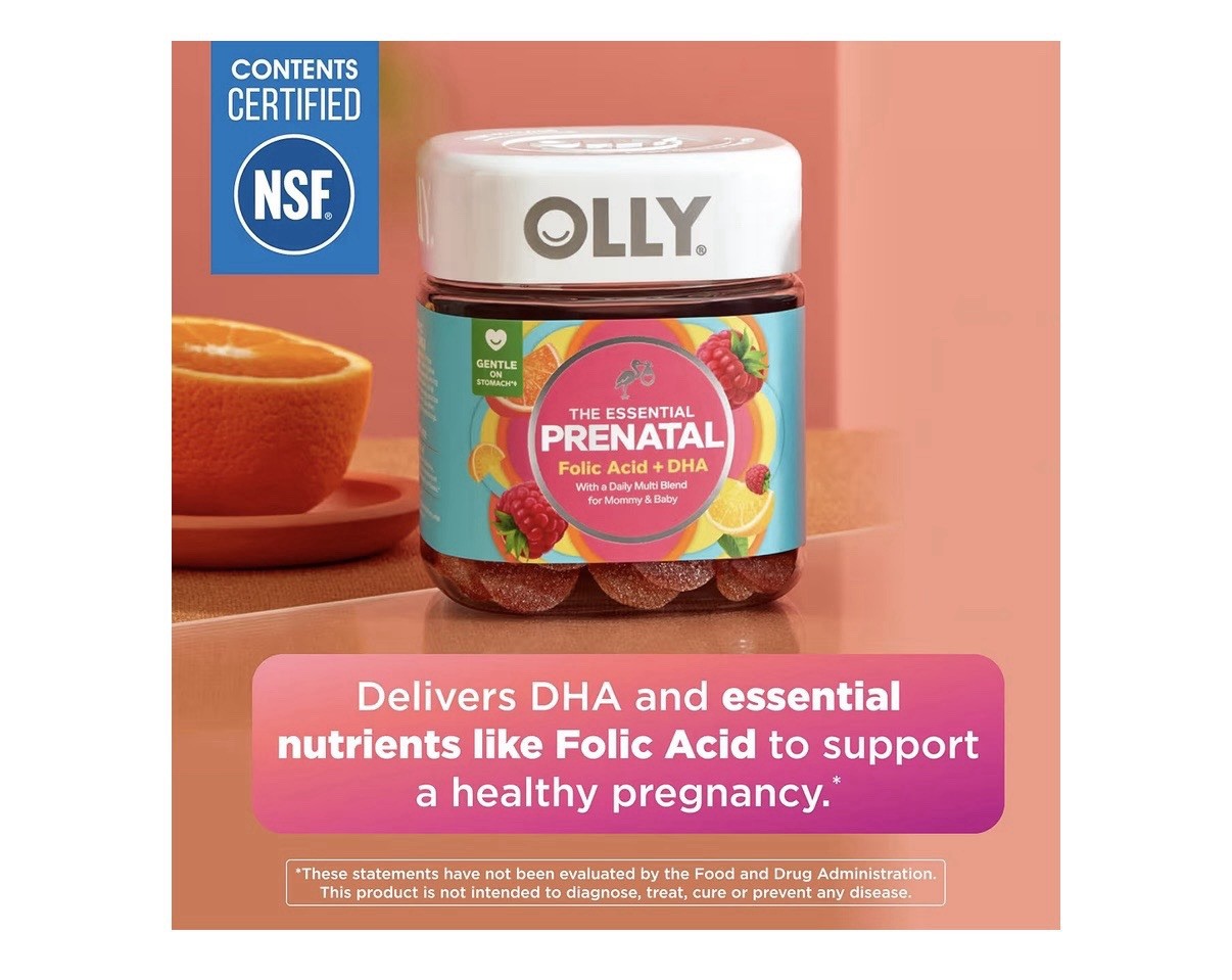 OLLY Essential Prenatal Gummies Folic Acid + DHA Sweet Citrus 60 Gluten Free