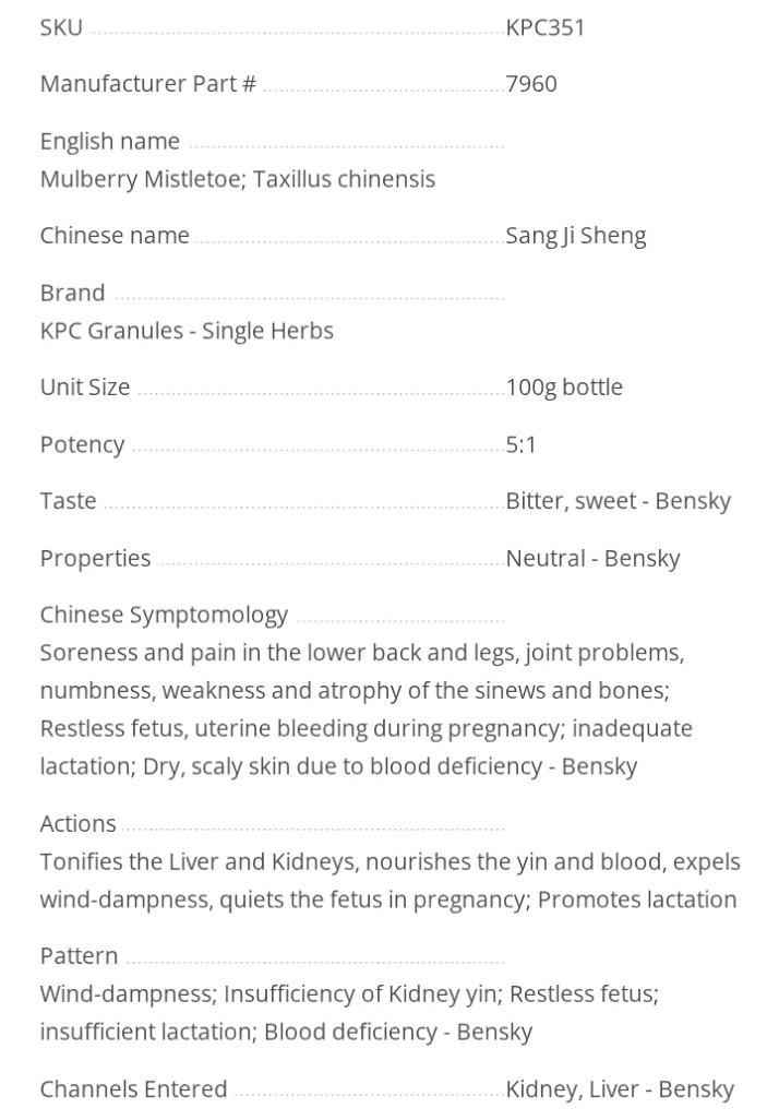 KPC Herbs Sang Ji Sheng Herbal Extract Granules Tacillus Plant 100g New Sealed
