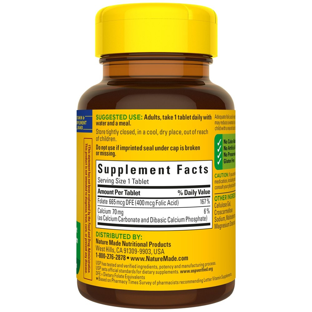 Nature Made Folic Acid 400 Mcg (665 Mcg DFE) Tablets, 250 Count