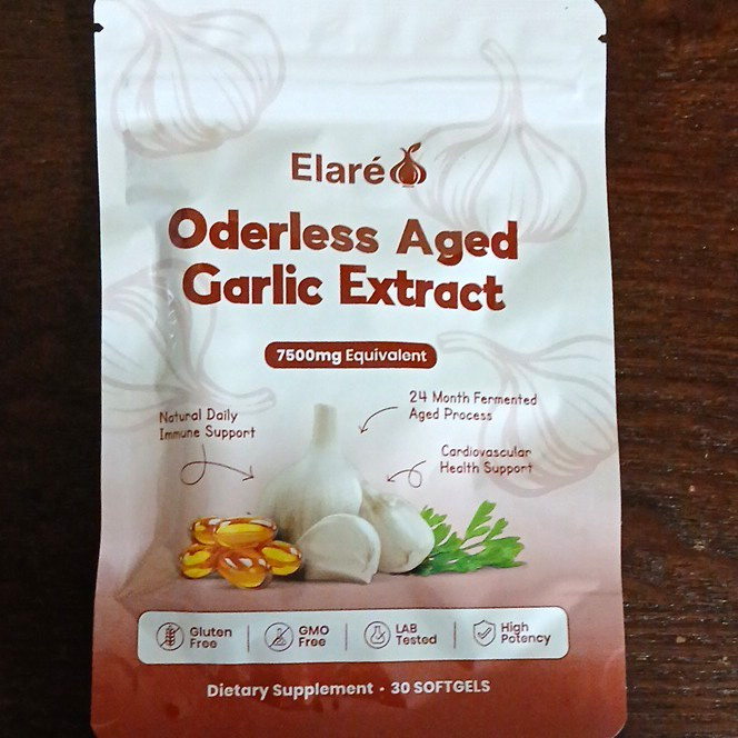 Elaré Odorless Aged Garlic Extract 7500mg Eq 30 Softgels GF GMO-Free 12/27 Exp